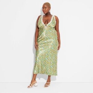 Women's Satin Lace Trim Midi Slip Dress - Wild Fable™ Floral 2x